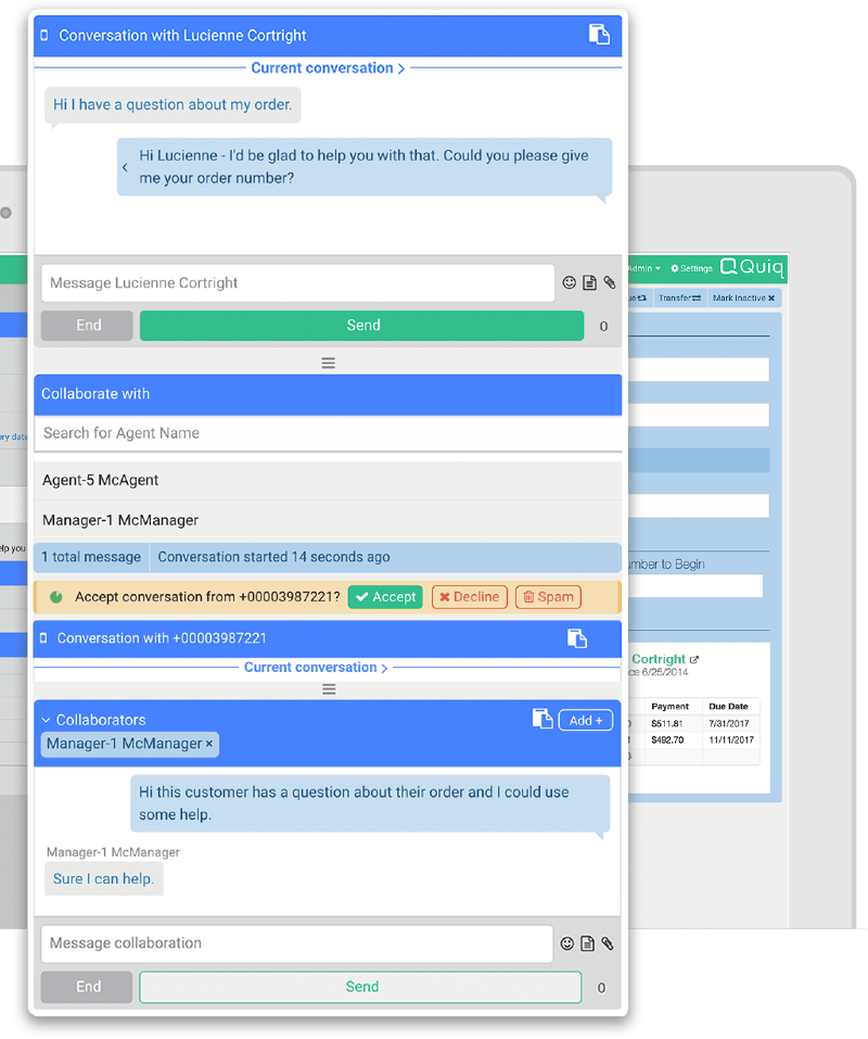 In-App-QuiqProduct-AppIntegration-TextSMS-CustomerExperience-Small-Messaging In-App Quiq Product Console Text Messaging Business Agent Desktop Customer Experience Platform