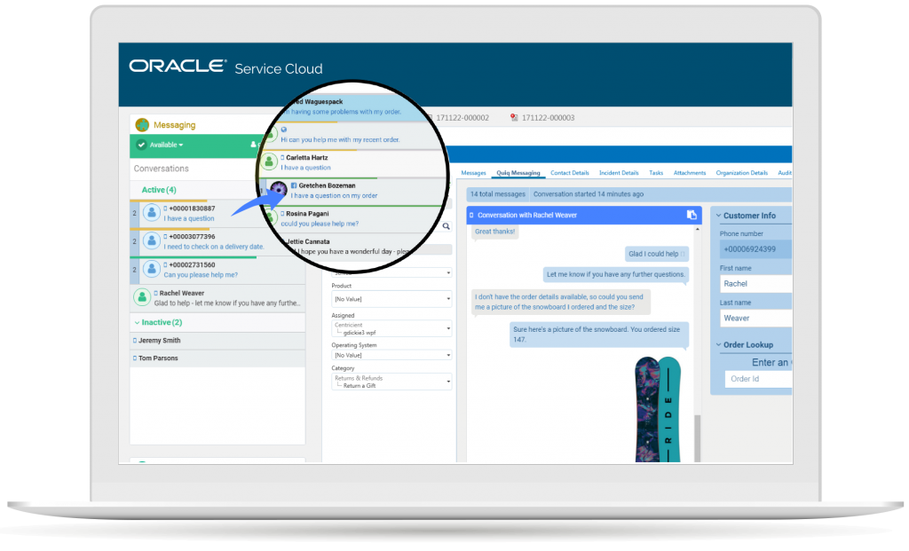 Laptop-full-screen-Oracle-ART-close-up Mobile phone displayed shows text messages get read at a 96% rate, the highest engagement of any channel