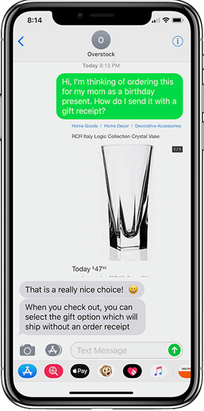 Mobile phone displays Quiq business messaging conversation