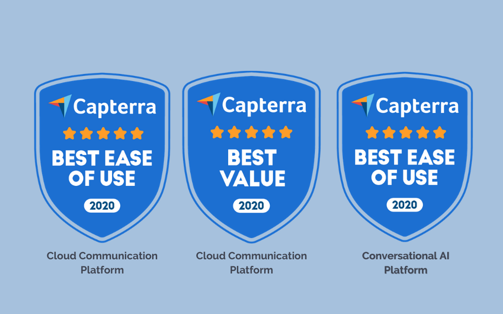 Hero – 3 Capterra Badges Capterra best badges are awarded to Quiq for Cloud Communications Platform