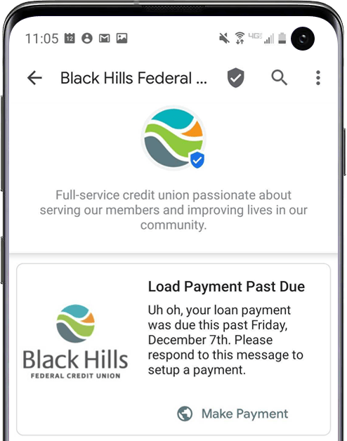 RCS_Business_Messaging_Credit_Union_Industry_Example_Black_Hills_Federal_Credit_Union_Payment_Reminder_v1.1 RCS_Business_Messaging_Credit_Union_Industry_Example_Black_Hills_Federal_Credit_Union_Payment_Reminder